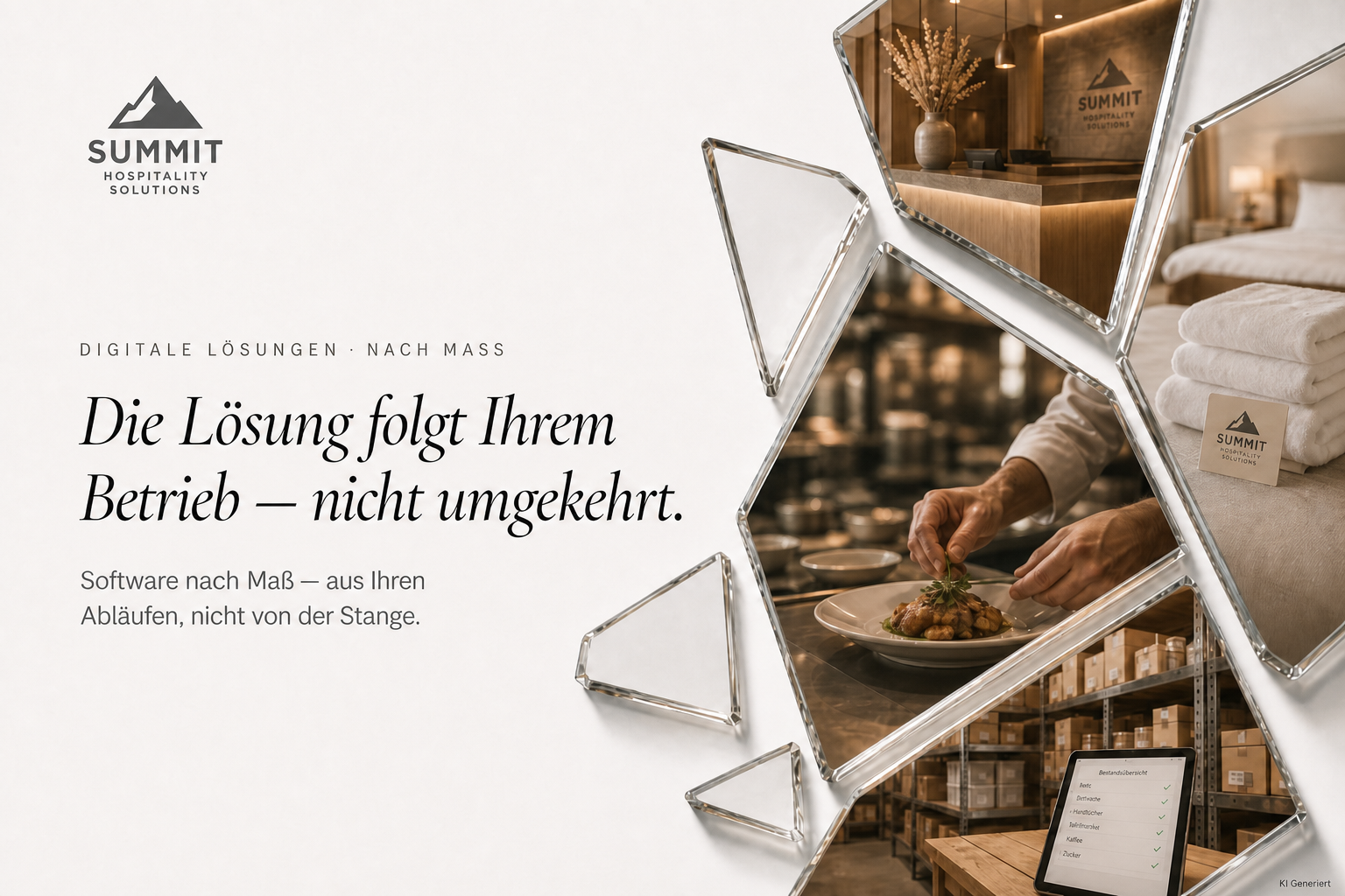 Digitale Lösungen nach Maß: Die Lösung folgt Ihrem Betrieb — nicht umgekehrt. Software aus Ihren Abläufen, nicht von der Stange.